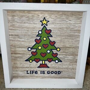 LIFE IS GOOD Christmas Tree Wood Table Or Wall Picture Or Plaque NEW